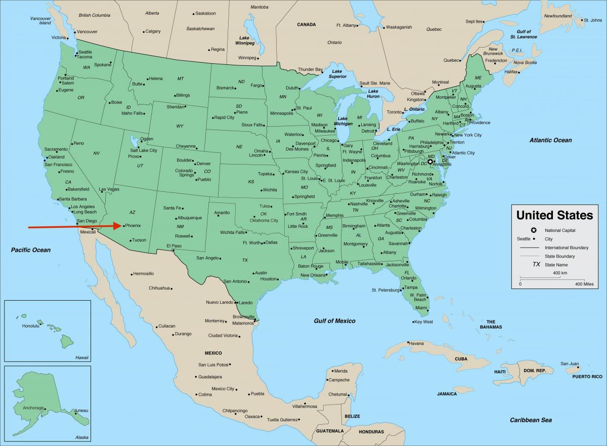 Phoenix auf der Karte von Arizona - USA
